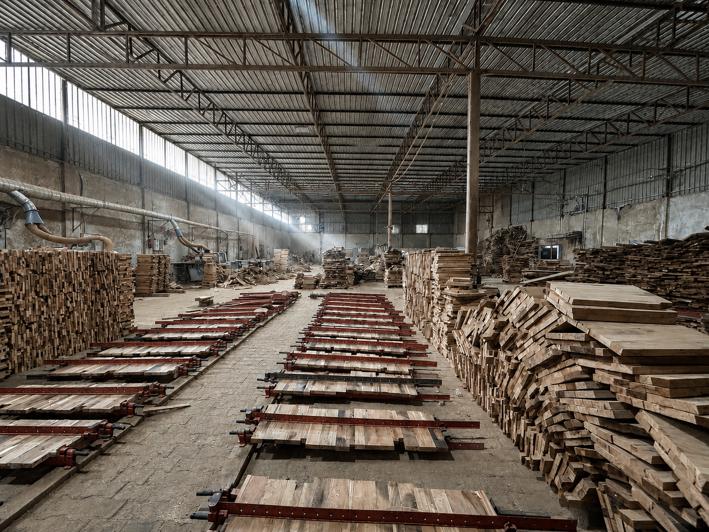 MM Decor factory floor with large-scale woodworking production in progress