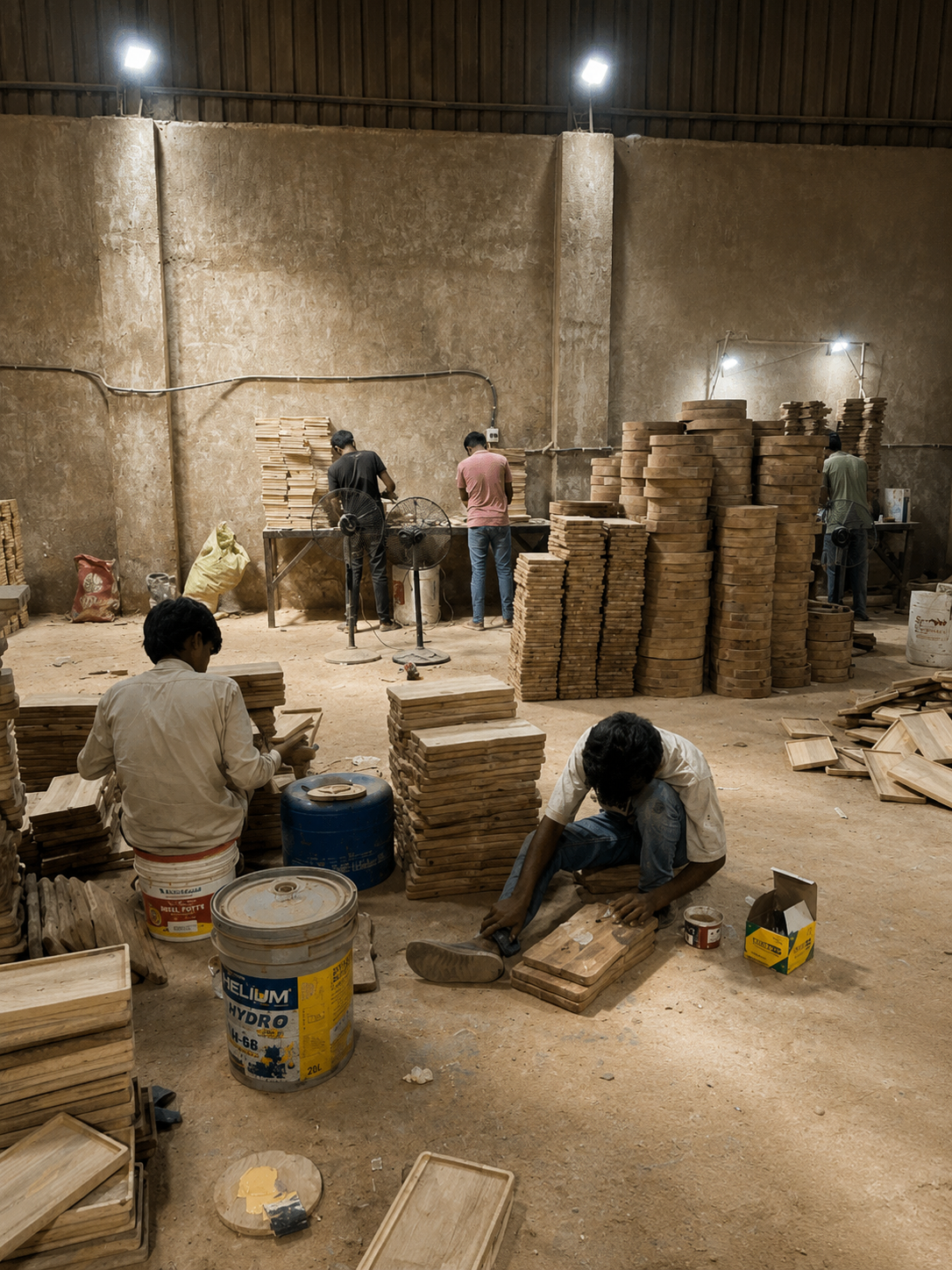 MM Decor artisans hand-finishing wooden products in the factory